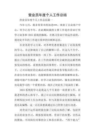 营业员年度个人工作总结