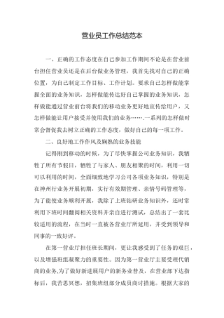 营业员工作总结范本