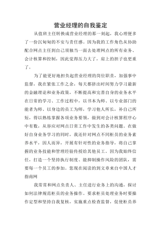 营业经理的自我鉴定