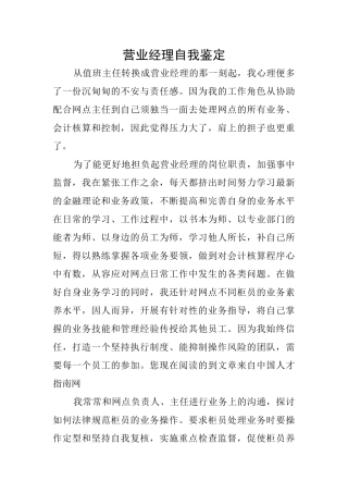 营业经理自我鉴定