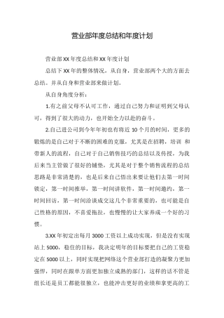 营业部年度总结和年度计划