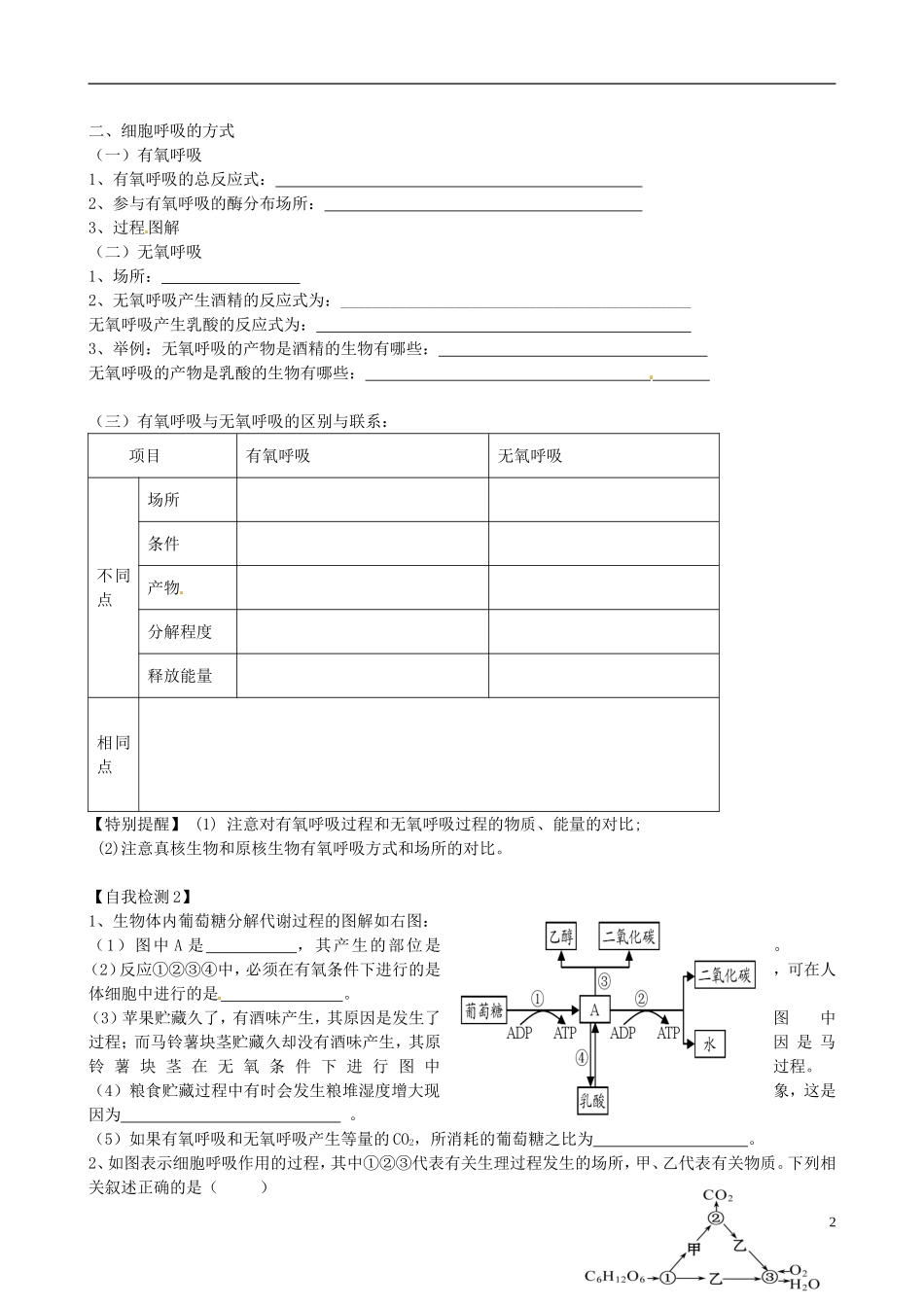 重庆市开县中学2014高三生物一轮复习 第三单元二课时 细胞呼吸评价单_第2页