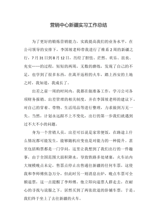 营销中心新疆实习工作总结