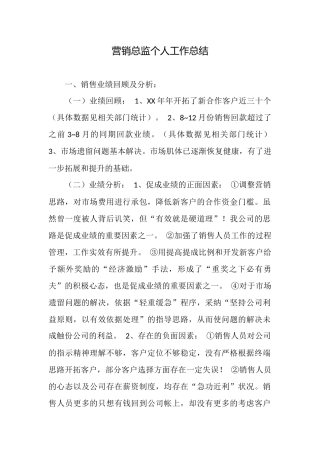 营销总监个人工作总结