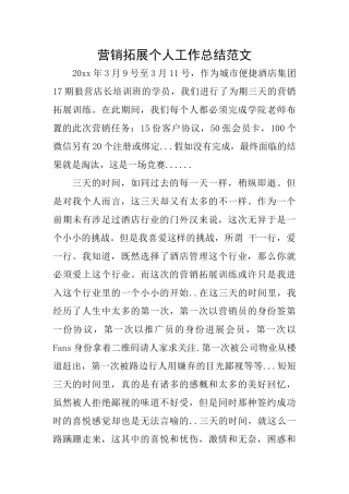 营销拓展个人工作总结范文