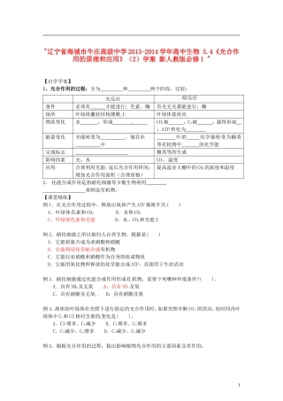 辽宁省海城市牛庄高级中学2013-2014学年高中生物 5.4《光合作用的原理和应用》（2）学案 新人教版必修1 