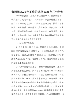 萱洲镇2025年工作总结及2025年工作计划