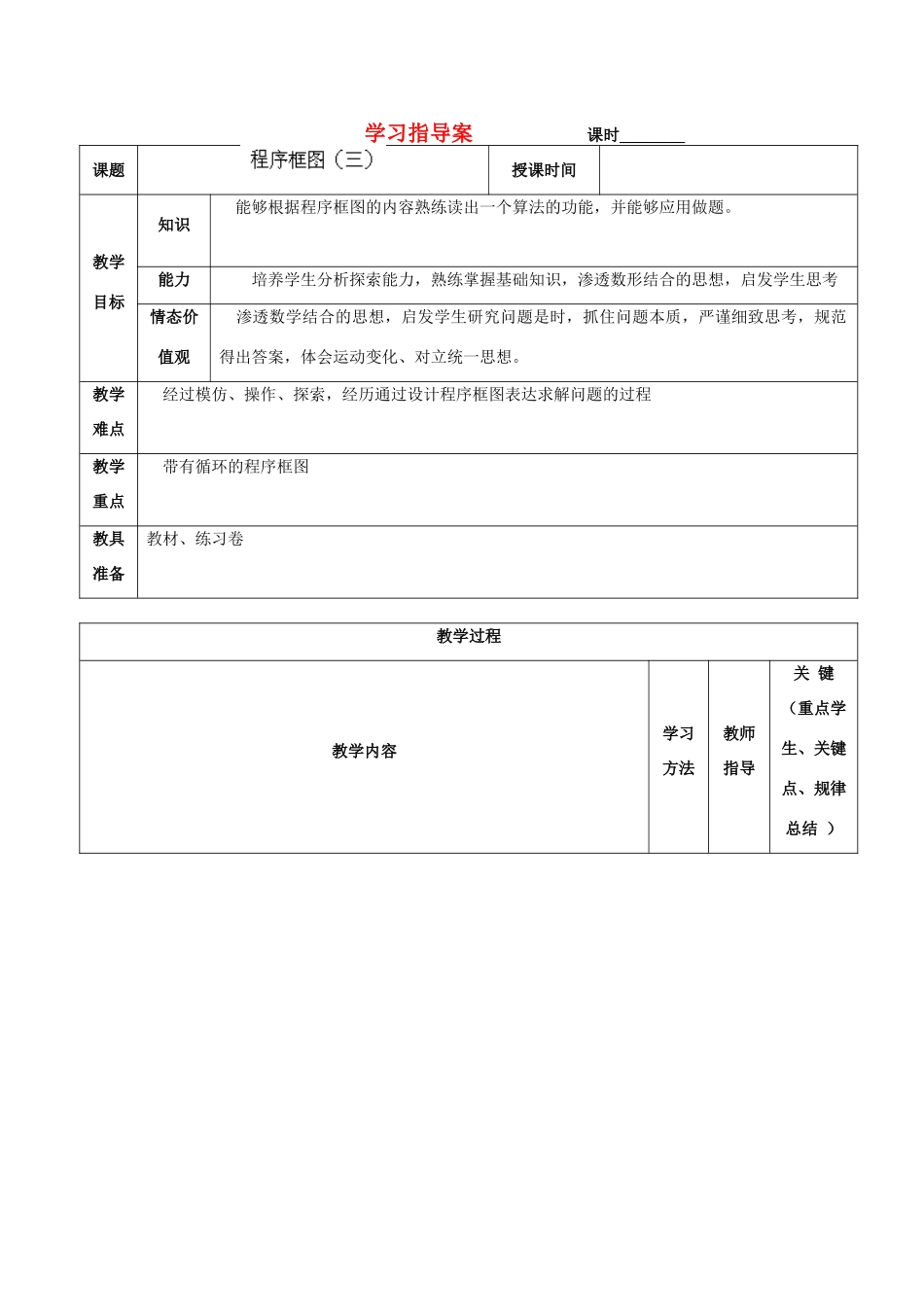 辽宁省大连铁路中学高一数学《算法与框图（三）》学案_第1页