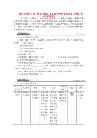 重庆市万州分水中学高中地理 2.1 城市空间形态及变化学案 新人教版选修4