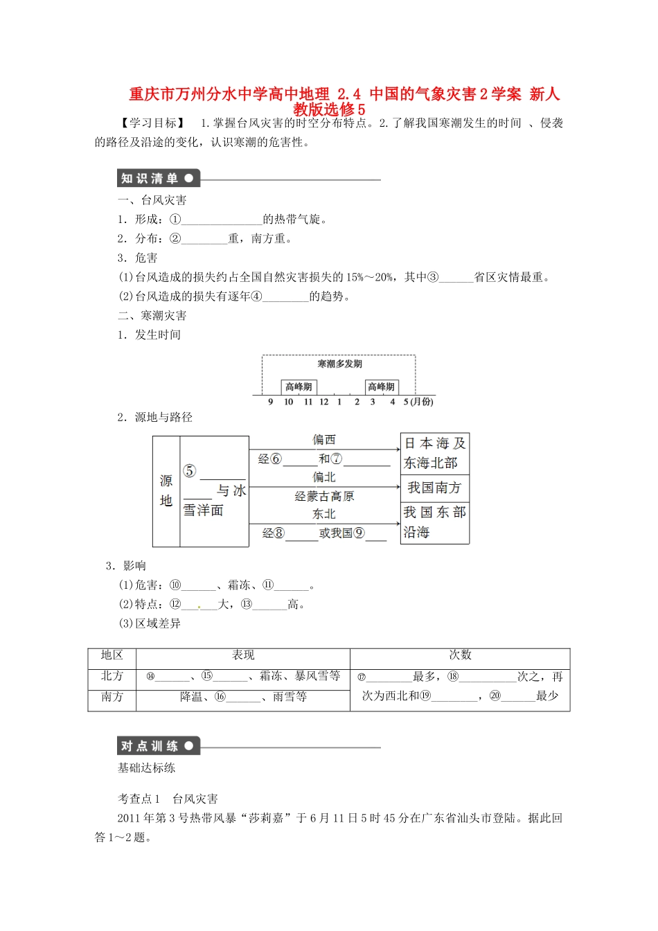 重庆市万州分水中学高中地理 2.4 中国的气象灾害2学案 新人教版选修5_第1页