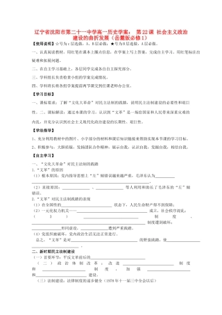 辽宁省沈阳市第二十一中学高中历史 第22课 社会主义政治建设的曲折发展学案 岳麓版必修1