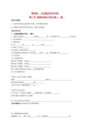 辽宁省沈阳市第二十一中学高中数学 第四章 第二节 富集在海水中的元素——氯学案 新人教A版必修1