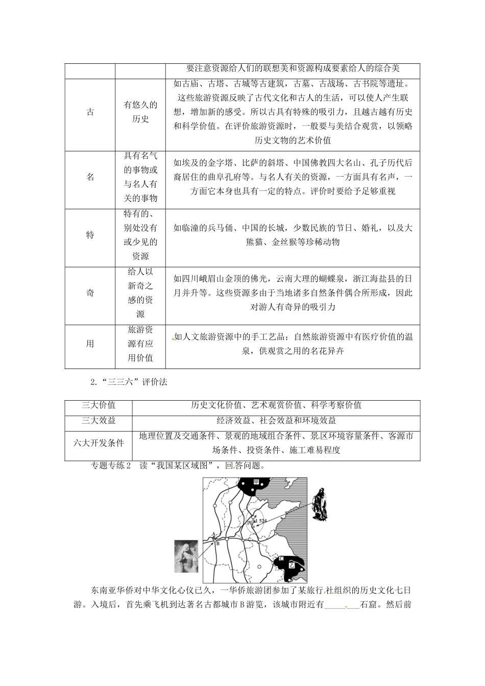 重庆市万州分水中学高中地理 第二章 旅游资源 章末复习学案 新人教版选修3_第2页