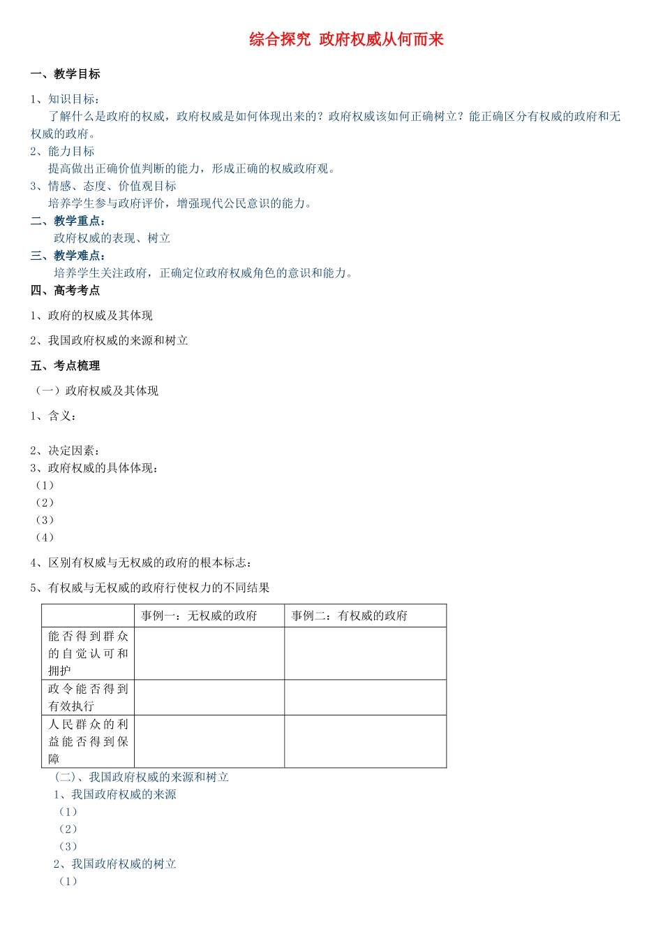 综合探究 政府权威从何而来_第1页