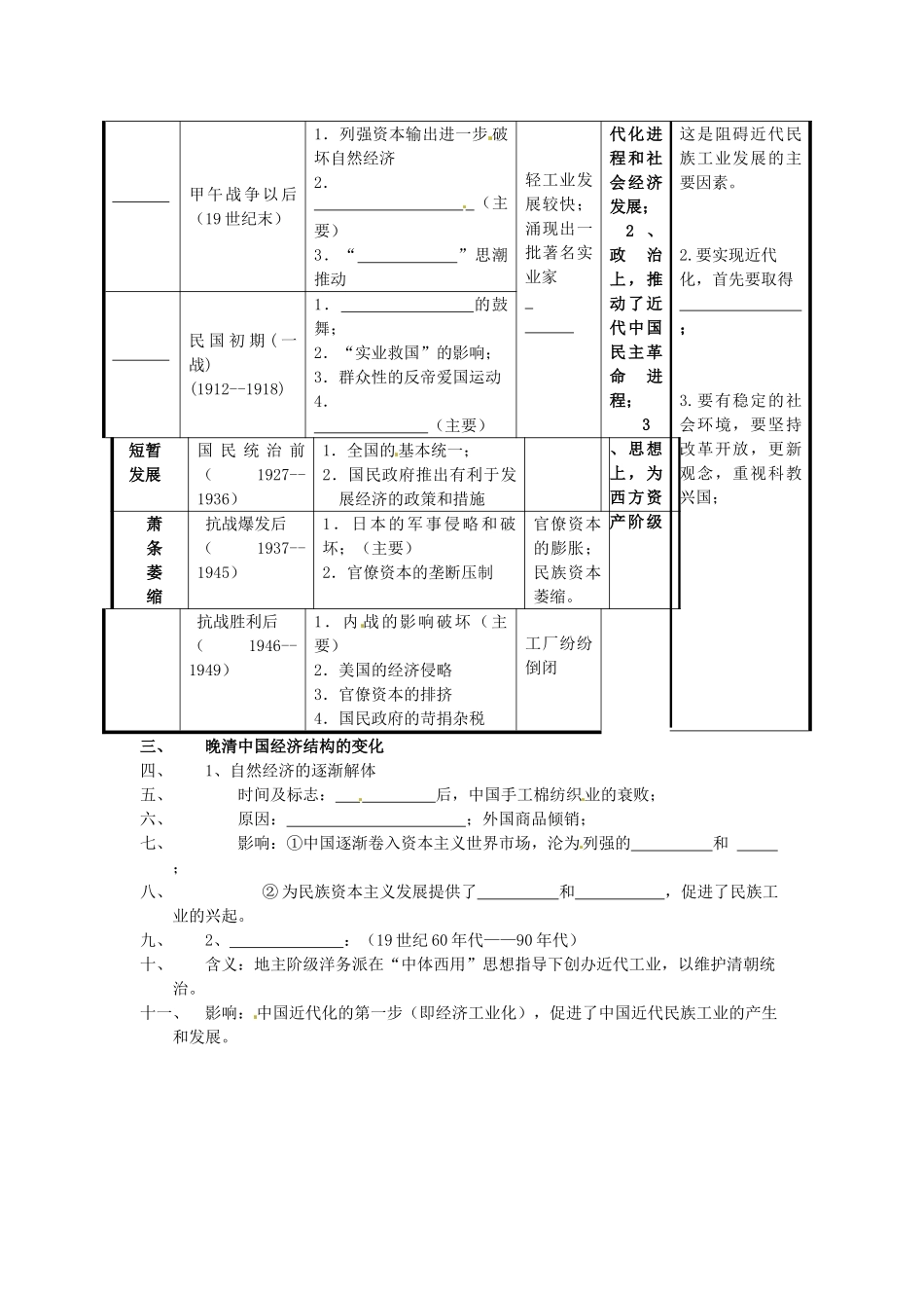 重庆市开县中学2014年高中历史 第三单元第十节 中国民族资本主义的曲折发展问题导读评价单 新人教版必修2_第3页