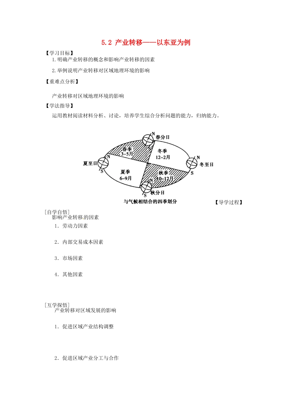 辽宁省东北育才中学2014-2015学年高中地理 5.2 产业转移 以东亚为例导学案 中图版必修3_第1页