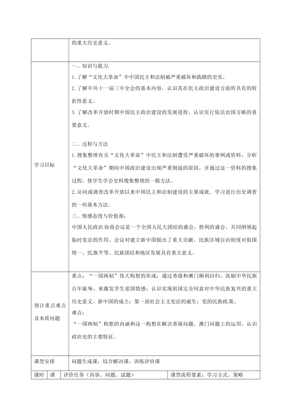 重庆市开县中学2014年高中历史 专题4 现代中国的政治建设与统一单元课程纲要 人民版必修1_第2页