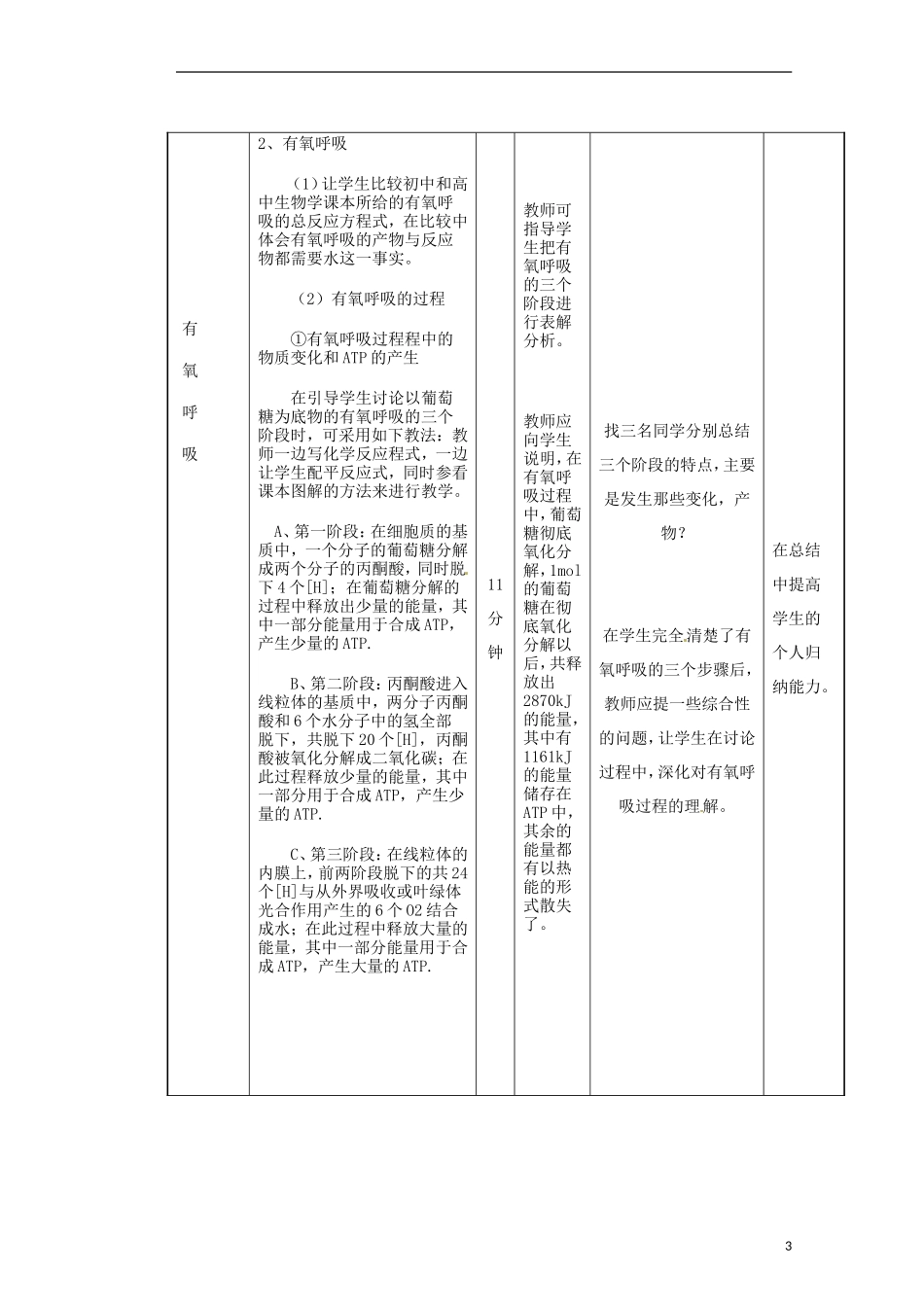 重庆市万州分水中学高中生物《ATP的主要来源 细胞呼吸》教学案 新人教版必修2_第3页