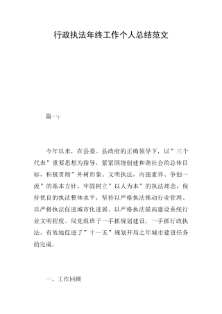 行政执法年终工作个人总结范文