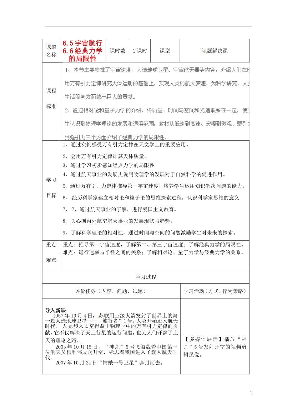 重庆市开县中学2014年高中物理 6-5.6 宇宙航行 经典力学的局限性学案 新人教版必修2_第1页
