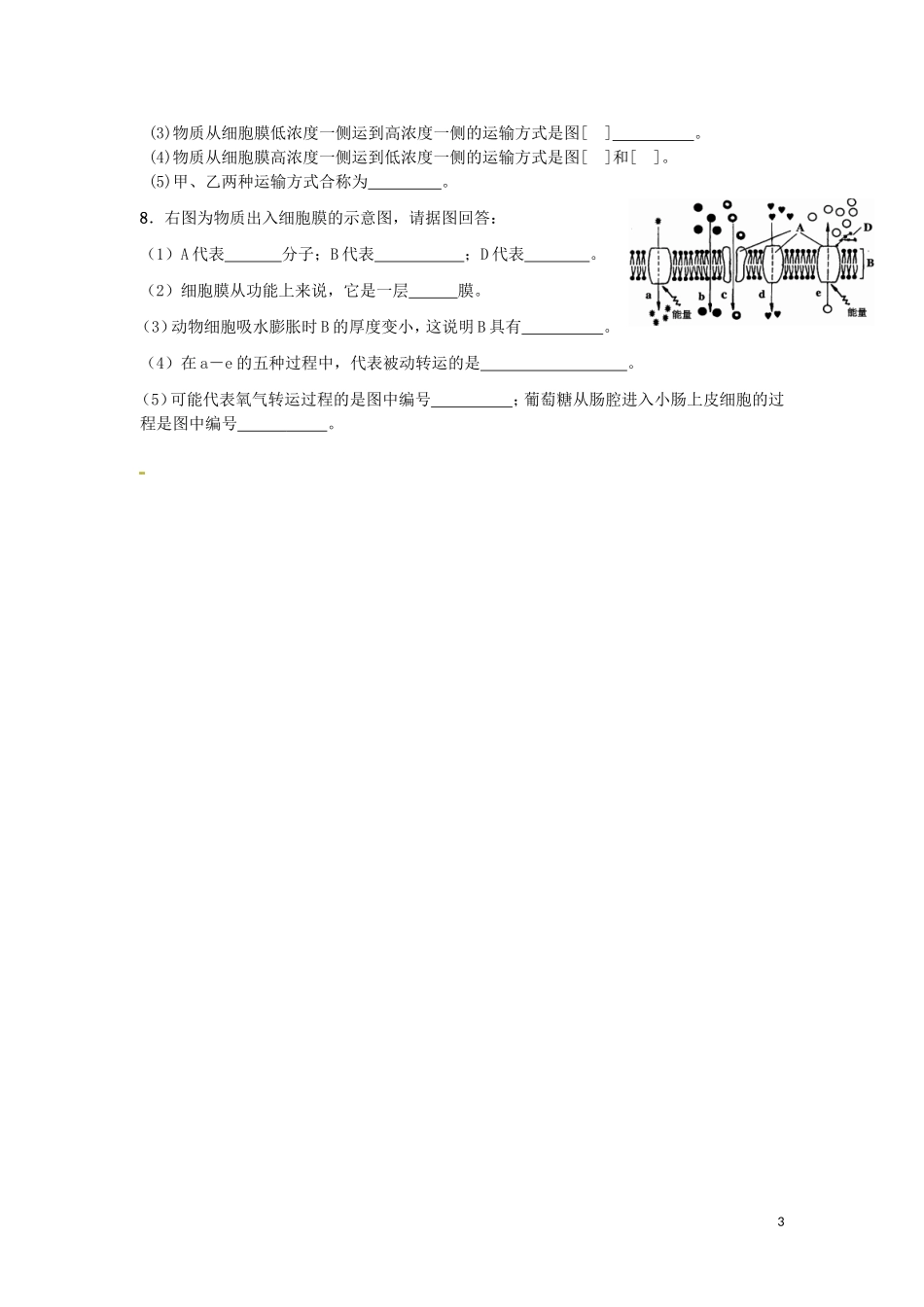 重庆市江津第五中学2014年高中生物 第4章 细胞的物质输入和输出 第3节 物质跨膜运输的方式学案 新人教版必修1_第3页