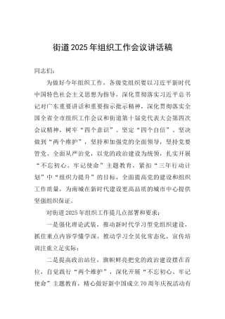 街道2025年组织工作会议讲话稿-