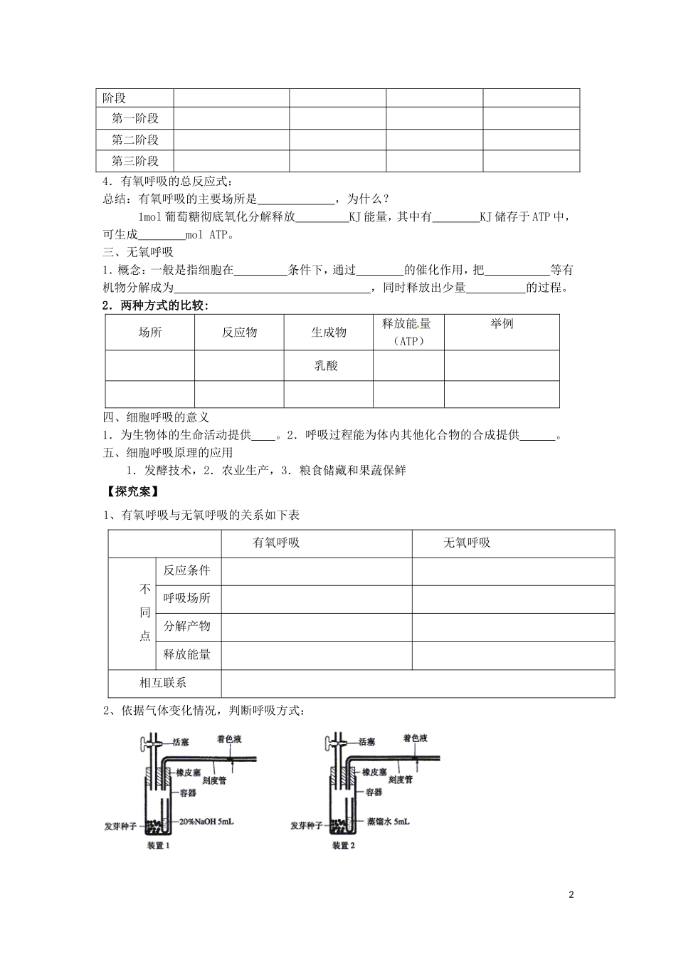 重庆市江津第五中学2014年高中生物 第5章 细胞的能量供应和利用 第3节 ATP的主要来源 细胞呼吸学案 新人教版必修1_第2页
