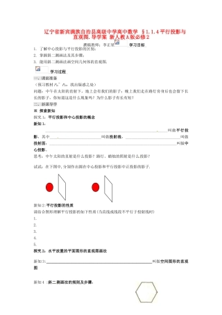 辽宁省新宾满族自治县高级中学高中数学 §1.1.4平行投影与直观图.导学案 新人教A版必修2