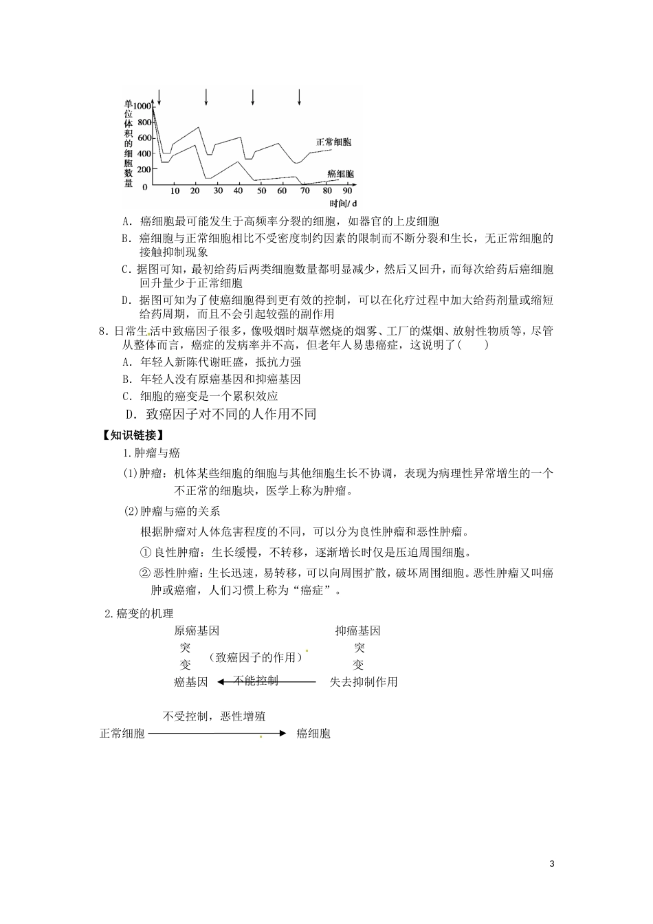 重庆市江津第五中学2014年高中生物 第6章 细胞的生命历程 第4节 细胞的癌变学案 新人教版必修1_第3页
