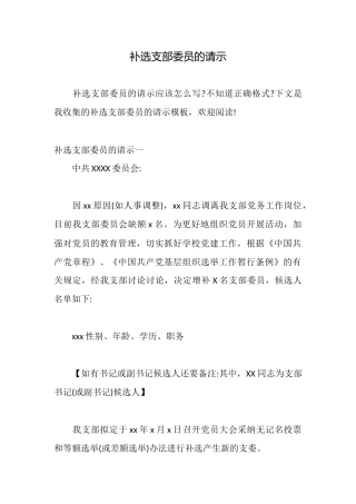 补选支部委员的请示