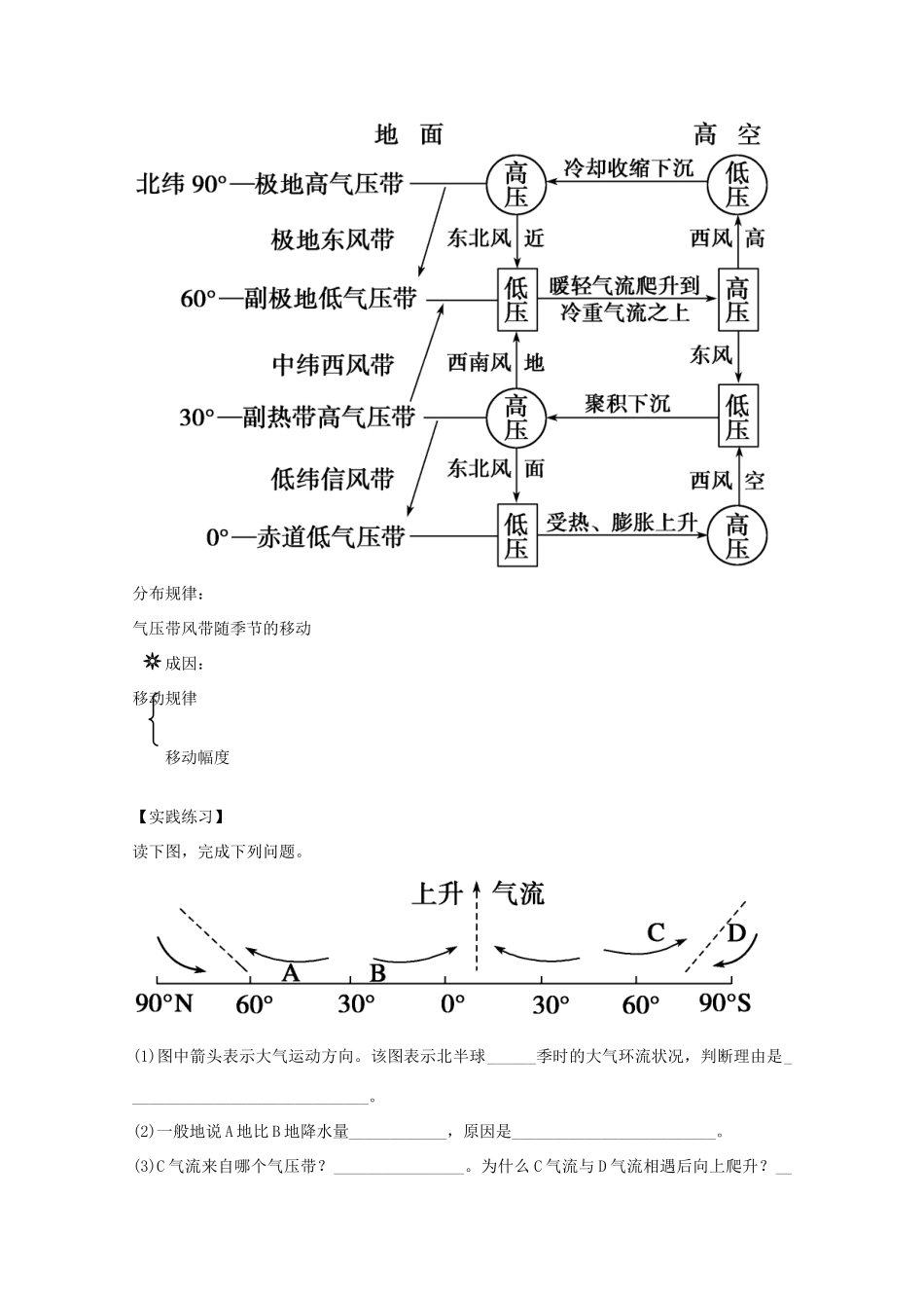 陕西省宝鸡市长岭中学高中地理 第二章 第二节 气压带和风带（1）学案 新人教版必修1_第3页