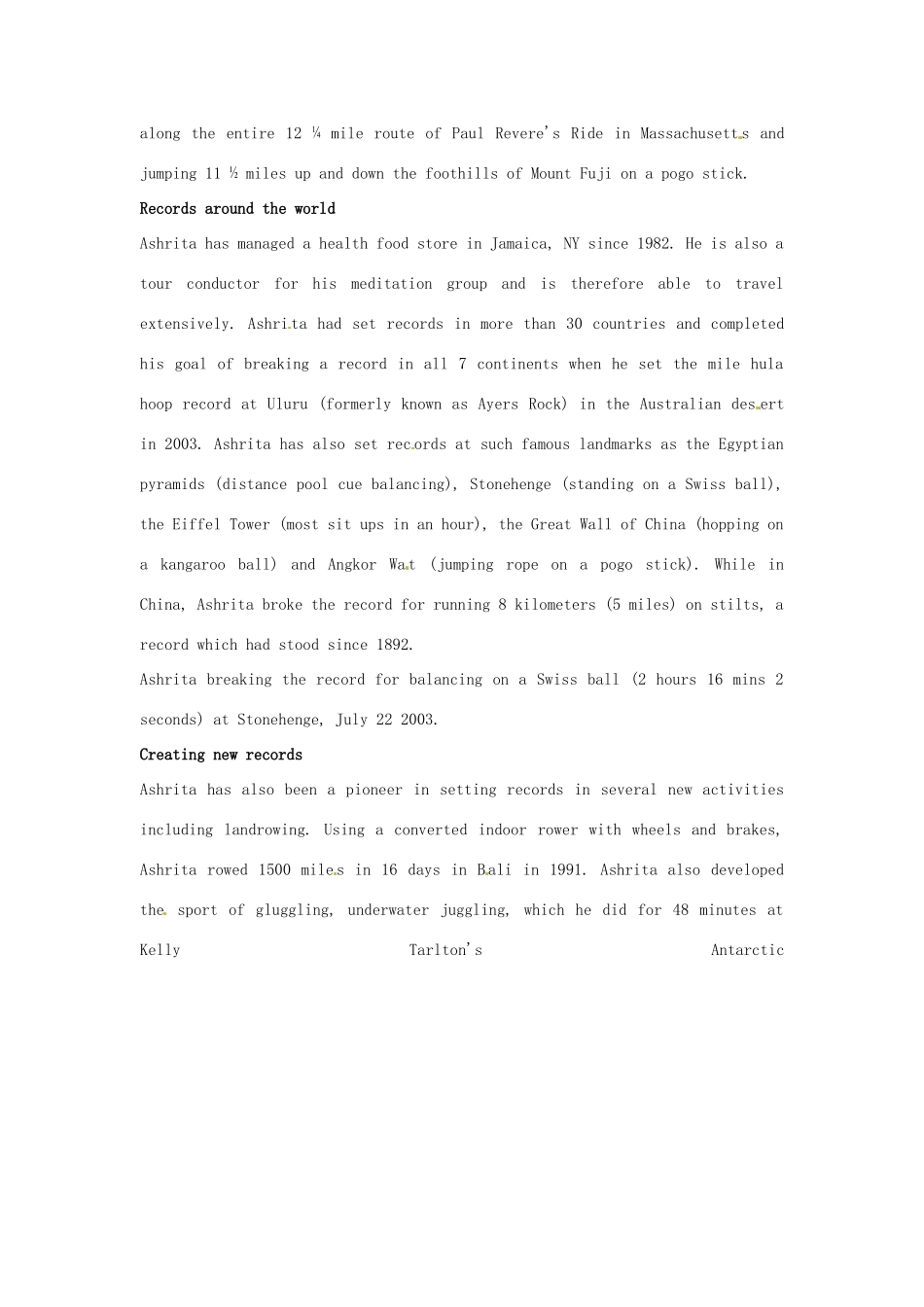 陕西省定边县第四中学高中英语 Unit 1 Breaking records 背景材料 文章 Ashrita Furman素材 新人教版选修9_第2页