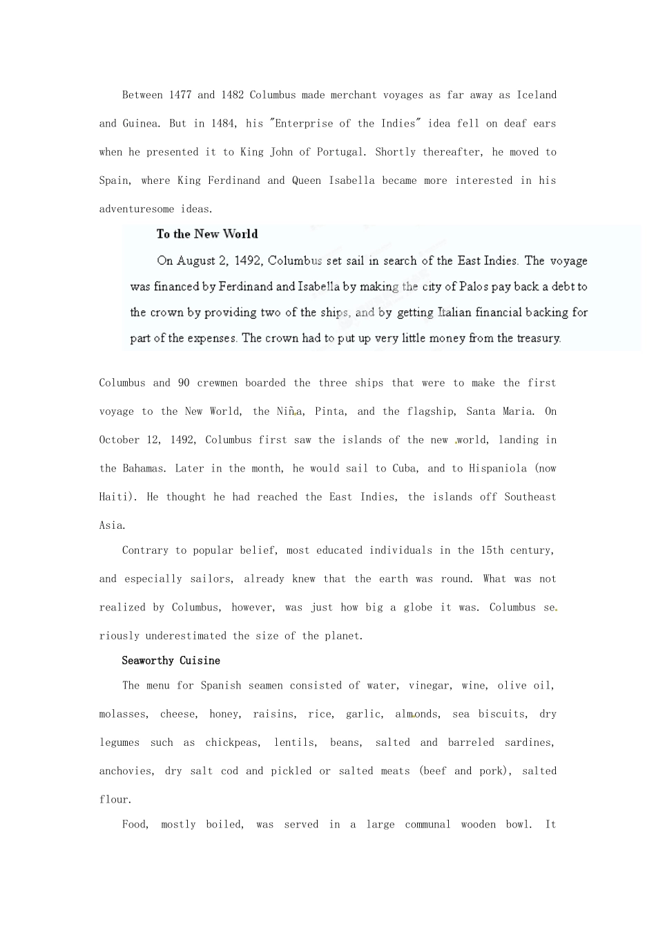 陕西省定边县第四中学高中英语 Unit 2 Sailing the oceans 背景材料 文章 Columbus素材 新人教版选修9_第2页