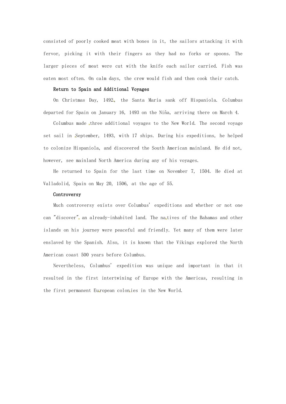 陕西省定边县第四中学高中英语 Unit 2 Sailing the oceans 背景材料 文章 Columbus素材 新人教版选修9_第3页