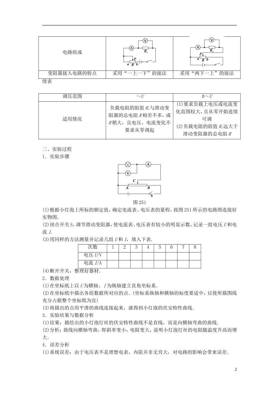 重庆市万州区分水中学高中物理 第二章 第5讲 实验 描绘小灯泡的伏安特性曲线教学案 新人教版选修3-1_第2页