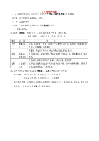 重庆市江津五中高中地理 1.4地球的结构知识点总结 新人教版必修1