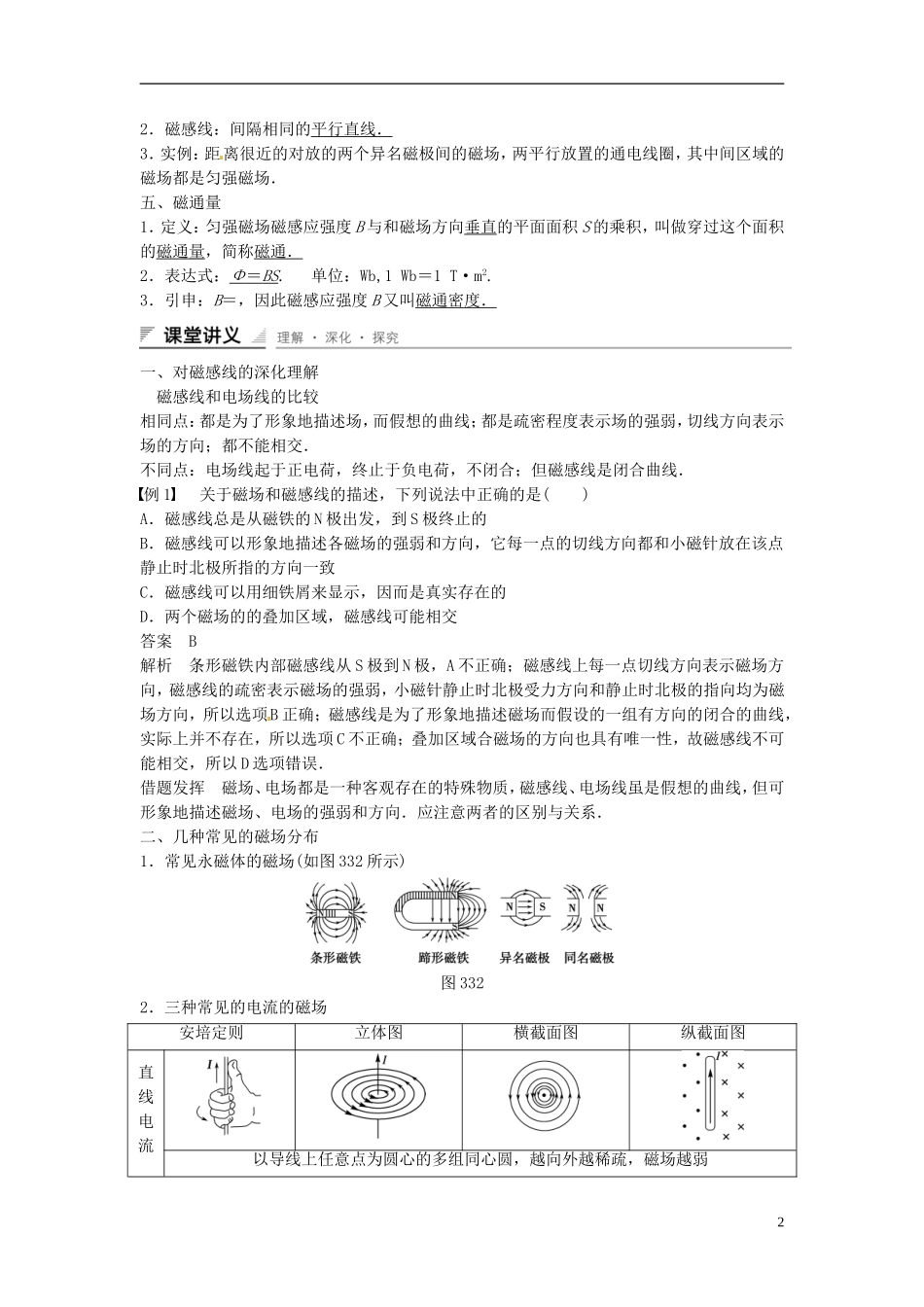 重庆市万州区分水中学高中物理 第三章 第3讲 几种常见的磁场教学案 新人教版选修3-1_第2页