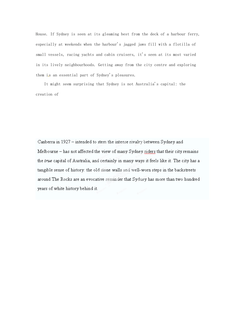 陕西省定边县第四中学高中英语 Unit 3 Australia 背景材料 文章 Introduction to Sydney素材 新人教版选修9_第2页