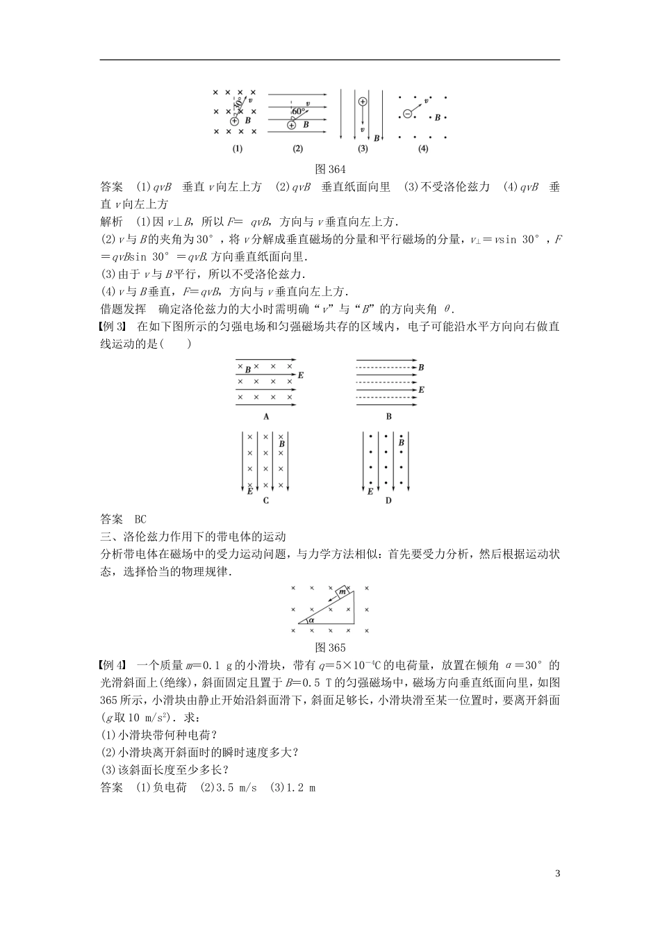 重庆市万州区分水中学高中物理 第三章 第6讲 运动电荷在磁场中受到的力教学案 新人教版选修3-1_第3页