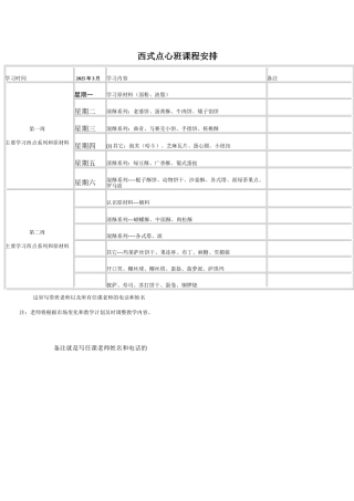 西式点心班课程安排