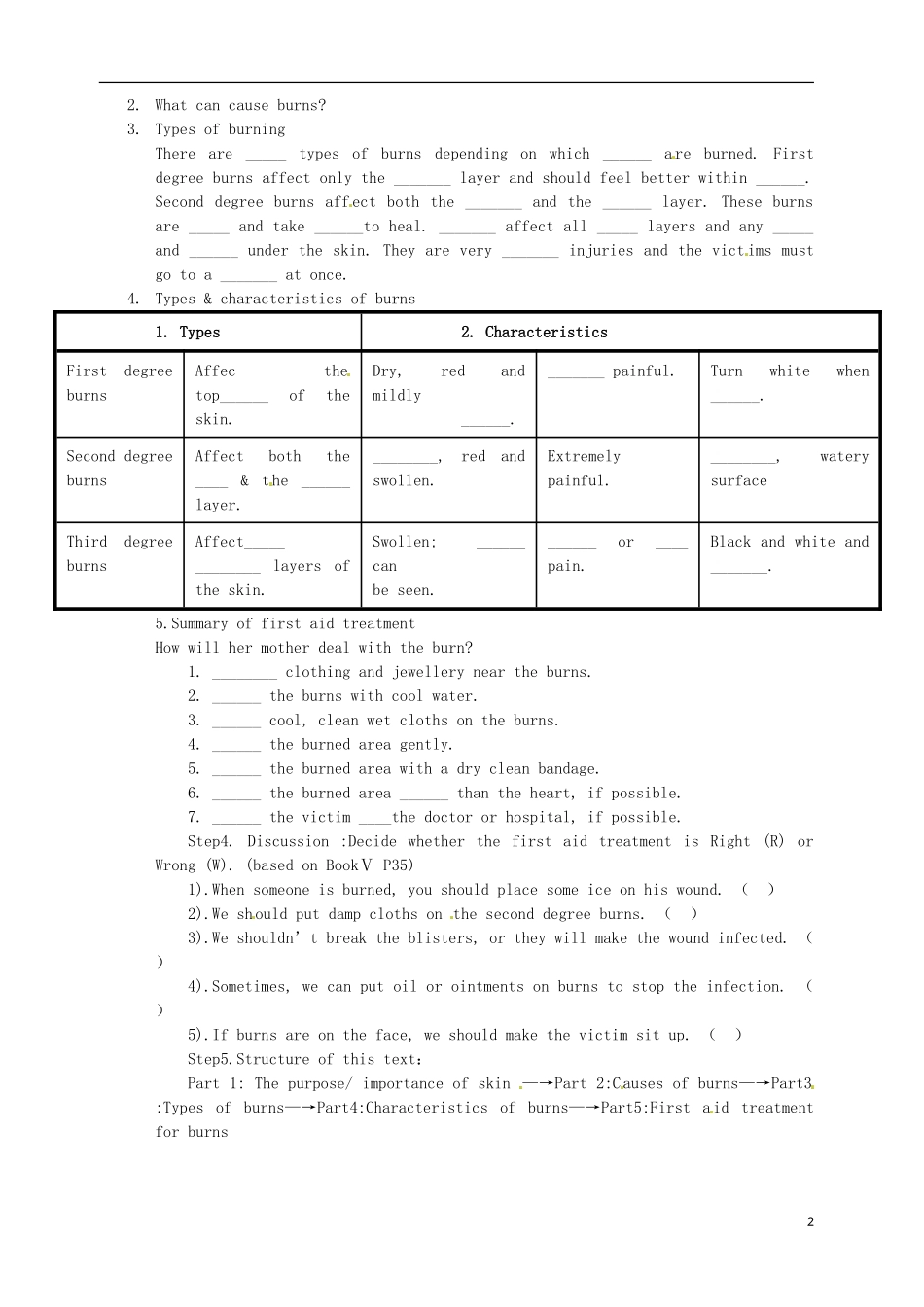 辽宁省新宾满族自治县高级中学高中英语 Unit5 First Aid Warming Up Reading导学案 新人教版必修5_第2页