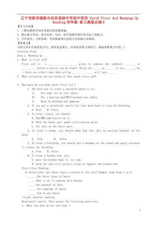 辽宁省新宾满族自治县高级中学高中英语 Unit5 First Aid Warming Up Reading导学案 新人教版必修5