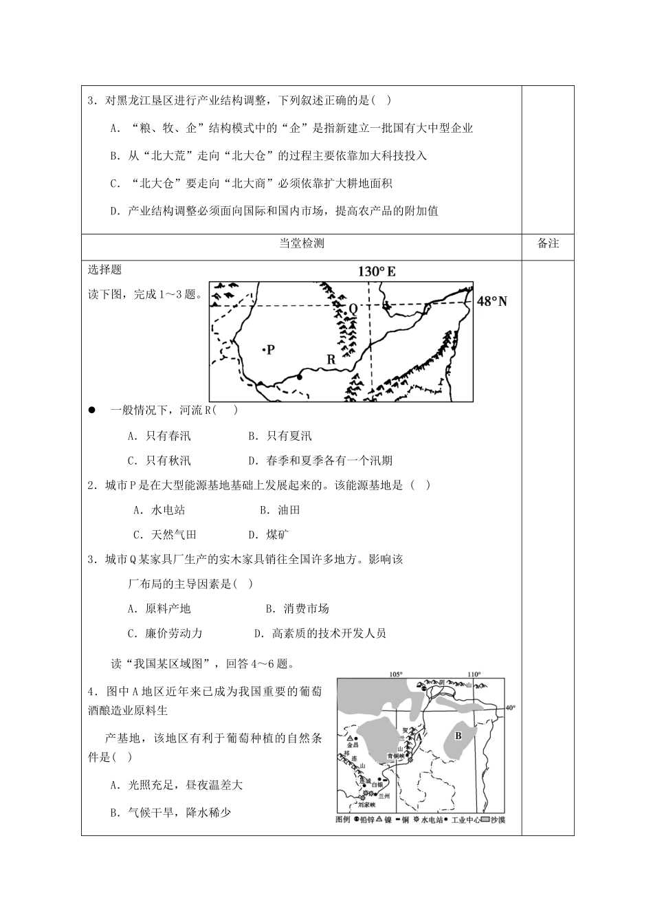 陕西省澄城县寺前中学2013-2014学年高二地理上学期《中国东北地区的可持续发展》第一课时教学案 中图版必修3_第3页