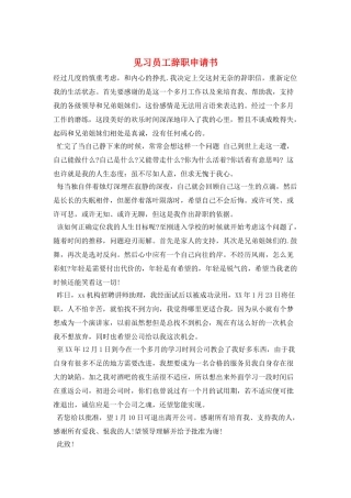 见习员工辞职申请书