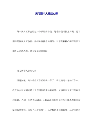 见习期个人总结心得