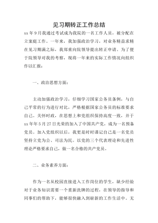 见习期转正工作总结
