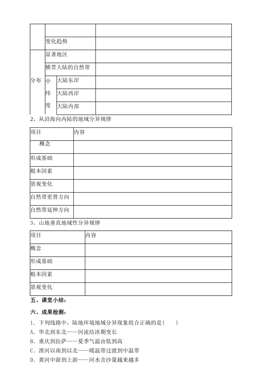 辽宁省庄河市第六高级中学2014年高中地理 5.2自然地理环境的差异性导学案 新人教版必修1_第3页
