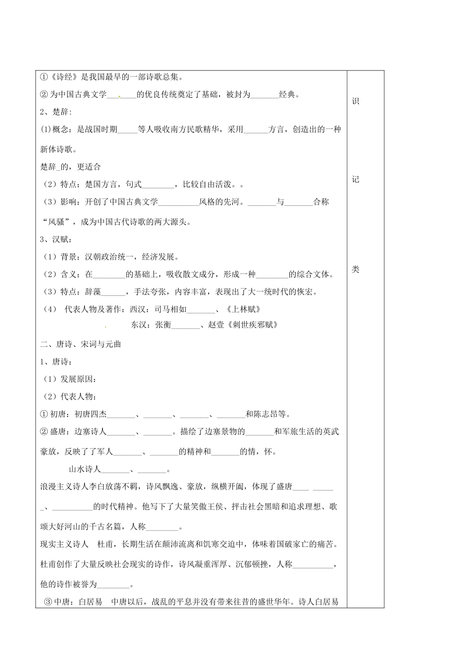 陕西省澄城县寺前中学2013-2014学年高二历史上学期 第9课《光辉灿烂的文学》教学案_第2页