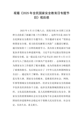 观看《2025年全民国家安全教育日专题节目》观后感