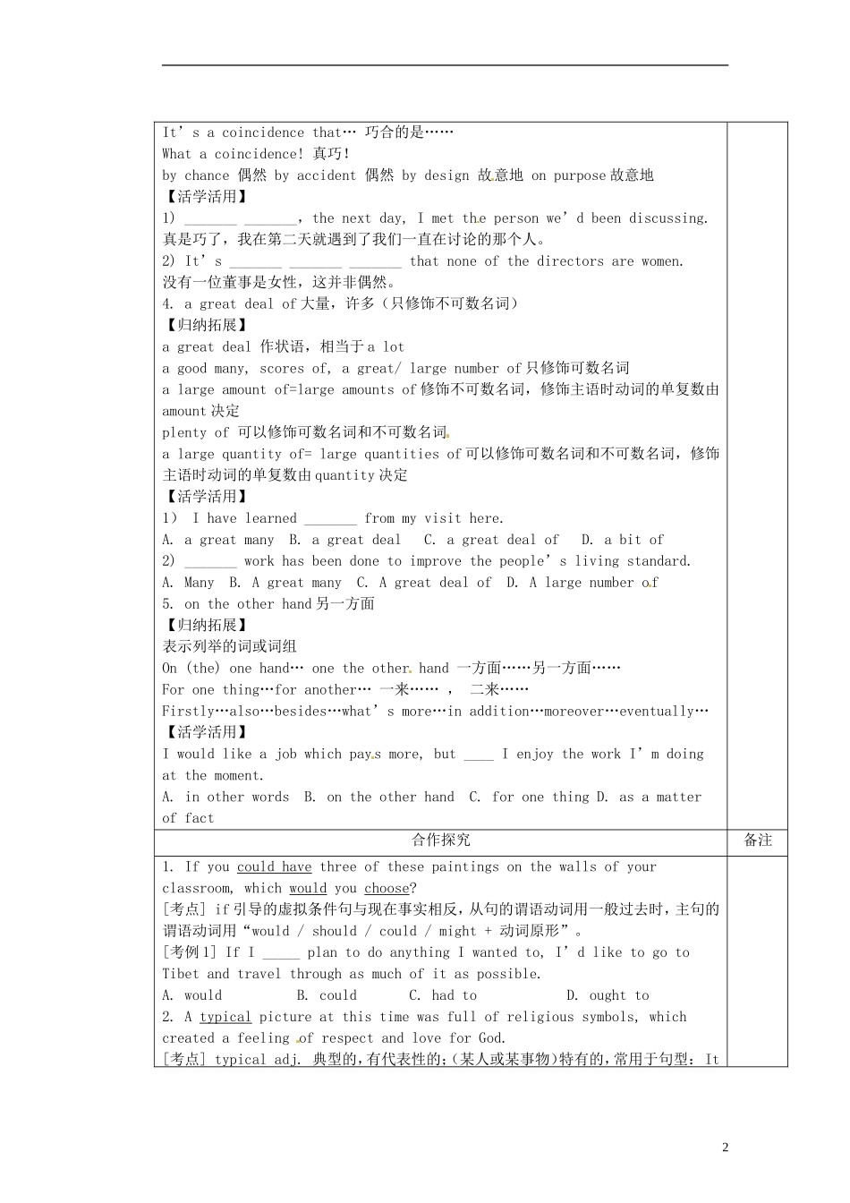 陕西省澄城县寺前中学高二英语 Unit1 language points导学案_第2页